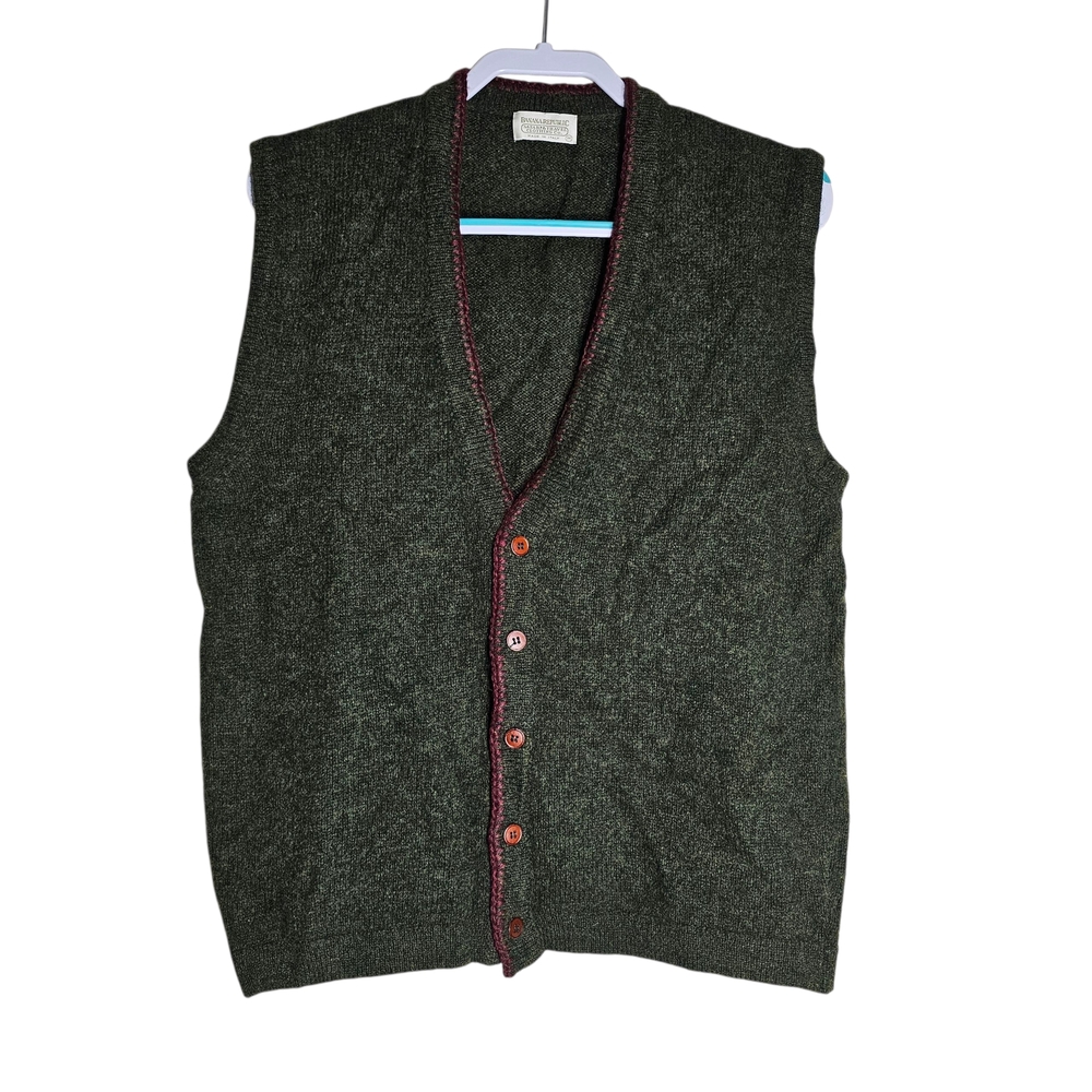 VTG 80s Banana Republic Safari Travel Clothing Mens Medium Green Wool Vest